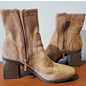 Anne Klein iFlex Astrid Mid Calf Zip Faux Suede Block Heel Boots Size 8 M